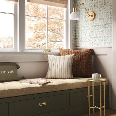 Cotton Flax Woven Striped Square Throw Pillow - Thresholdâ˘