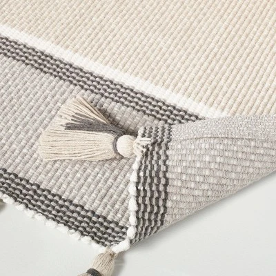 24"x60" Color Block Stripe Tassels Bath Rug Neutral Taupe - Hearth & Hand⢠With Magnolia - Image 3