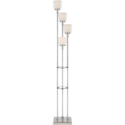 Possini Euro Design Athena Modern Floor Lamp 72" Tall Brushed Nickel 4 Light Tree Clear Outer Opal Inner Double Glass Shade For Living Room Bedroom - Image 6
