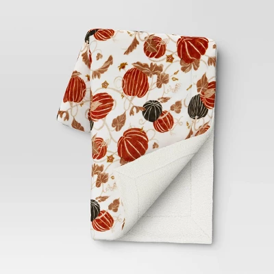 Pumpkin Printed Plush With Shearling Reverse Throw Blanket - Threshold⢠- Image 5