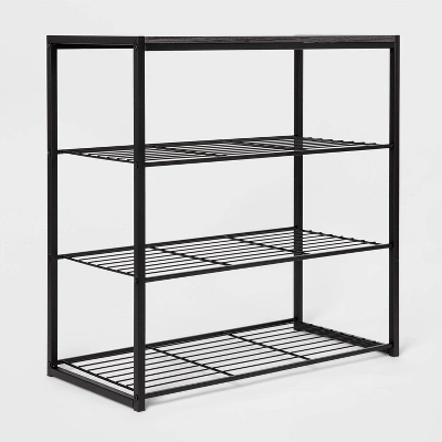 4 Tier Shoe Rack Black Metal With Black Oak Wood - Brightroom⢠- Image 2