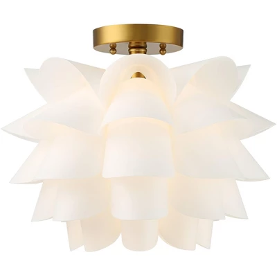 Possini Euro Design Modern Ceiling Light Semi Flush Mount Fixture White Flower Gold Metal 15 3/4" Wide Living Room Bedroom Kitchen - Image 4