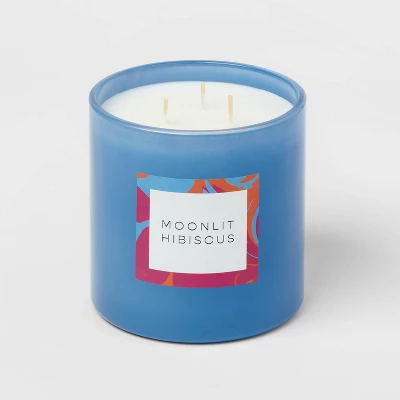 28oz Glass Moonlit Hibiscus Candle Light Blue - Opalhouse⢠- Image 2