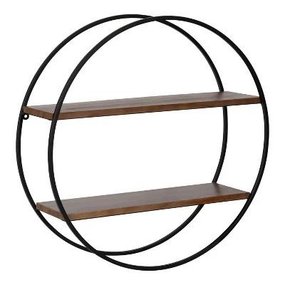 24" Diameter Sequoia Wood And Metal Round Wall Shelf - Kate & Laurel All Things Decor - Image 9