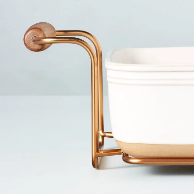 4.25qt Oven-to-Table Stoneware Baking Dish With Cradle Carrier Cream/Clay - Hearth & Hand⢠With Magnolia - Image 3