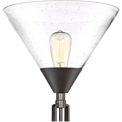 Franklin Iron Works Warwick Industrial Torchiere Floor Lamp With Side Lights 71 1/2" Tall Tiger Bronze LED Clear Seedy Glass For Living Room Reading - Image 2