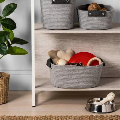 13" Half Coiled Rope Basket Gray - Brightroomâ˘