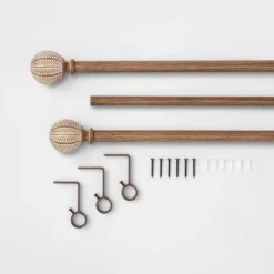 Carved Light Woodtone Ball Curtain Rod Natural - Opalhouseâ˘