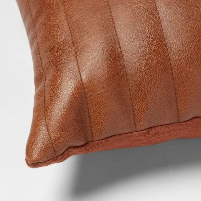 Lumbar Faux Leather Channel Stitch Decorative Throw Pillow - Threshold⢠- Image 3