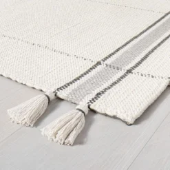 Simple Border Stripe With Corner Tassel Rug White/Gray - Hearth & Hand⢠With Magnolia