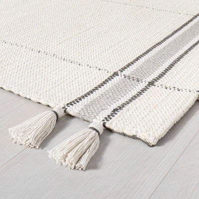 Simple Border Stripe With Corner Tassel Rug White/Gray - Hearth & Hand⢠With Magnolia