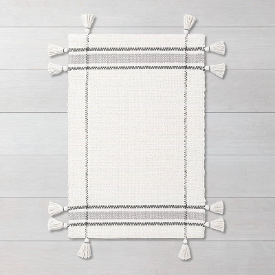Simple Border Stripe With Corner Tassel Rug White/Gray - Hearth & Hand⢠With Magnolia - Image 2