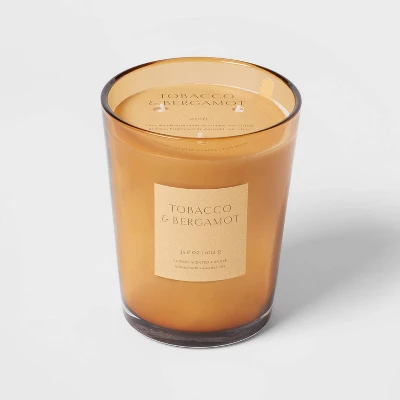 Colored Vase Glass With Dustcover Tobacco And Bergamot Candle Yellow - Threshold⢠- Image 5