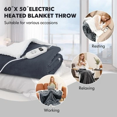 Tangkula 50" X 60" Heated Electric Reversible Fleece Blanket Blanket Throw W/ 10 Heat Levels, 9 Hours Auto Shut-Off, Overheat Protection Gray - Image 9