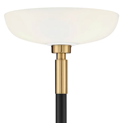 Possini Euro Design Modern Torchiere Floor Lamp Light Blaster LED 72.25" Tall Antique Brass And Matte Black Opal Glass For Living Room Bedroom - Image 2