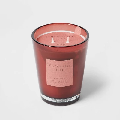 Colored Vase Glass With Dustcover Strawberry Musk Candle Red - Threshold⢠- Image 7