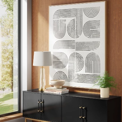 45" X 55" Line Art I Framed Kraft Wall Canvas - Thresholdâ˘