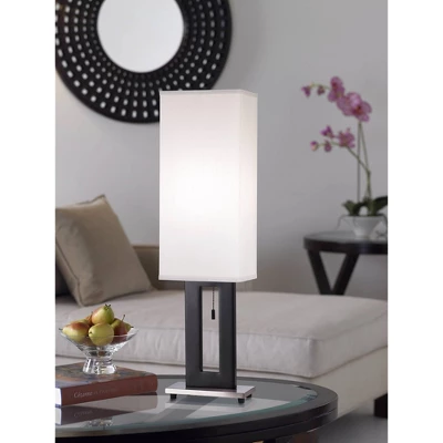360 Lighting Floating Rectangle Modern Table Lamp 30" Tall Black Metal Open Frame White Fabric Box Shade For Bedroom Living Room Bedside Nightstand - Image 5