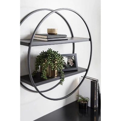 24" Diameter Sequoia Wood And Metal Round Wall Shelf - Kate & Laurel All Things Decor - Image 8