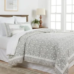 8pc Printed Floral With Border 8pc Comforter Set Green - Thresholdâ˘