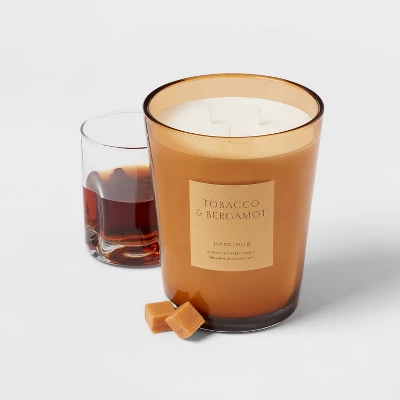 Colored Vase Glass With Dustcover Tobacco And Bergamot Candle Yellow - Threshold⢠- Image 2