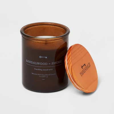 9oz Lidded Amber Glass Jar Crackling Wooden Wick Sandalwood And Smoke Candle - Threshold⢠- Image 2