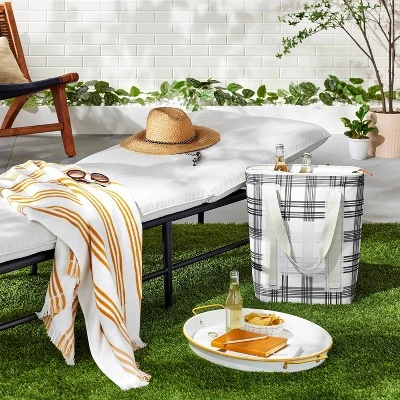 Soft-Sided 20can/19qt Plaid Backpack Cooler - Black/Gray/White - Hearth & Hand⢠With Magnolia