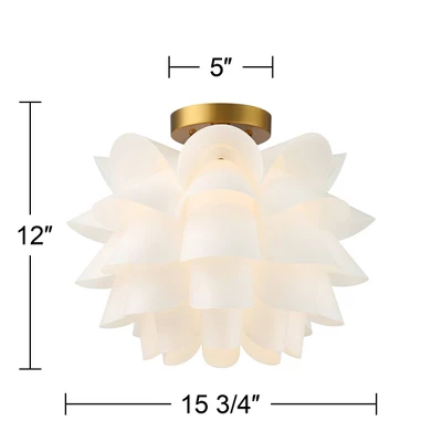 Possini Euro Design Modern Ceiling Light Semi Flush Mount Fixture White Flower Gold Metal 15 3/4" Wide Living Room Bedroom Kitchen - Image 6