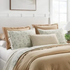 Decorative Border Cotton Slub Print Quilt Sham Light Teal Green â Threshold⢠Designed With Studio McGee