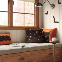 Fierce Cat Applique Cotton Velvet Square Halloween Throw Pillow - Thresholdâ˘