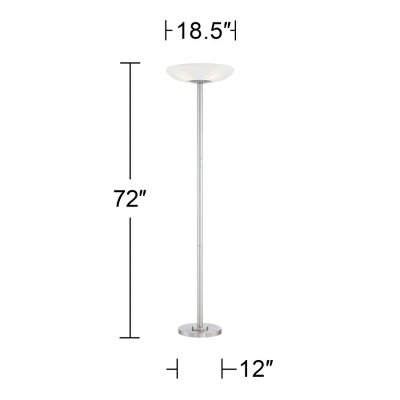 Possini Euro Design Meridian Light Blaster Modern Torchiere Floor Lamp 72" Tall Brushed Nickel LED Frosted Glass Shade For Living Room Bedroom Office - Image 5