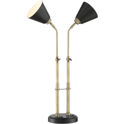 Possini Euro Design Sentry Modern Mid Century Desk Lamp 23" High Black Brass With USB Charging Port LED Adjustable Cone Shade For Bedroom Living Room - Image 8