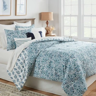 12pc Reversible Paisley Print Comforter & Sheets Set Blue/Dark Teal Blue - Thresholdâ˘
