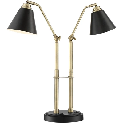 Possini Euro Design Sentry Modern Mid Century Desk Lamp 23" High Black Brass With USB Charging Port LED Adjustable Cone Shade For Bedroom Living Room - Image 6