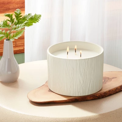 Textured Straight Side Ceramic Warm Cider & Cinnamon Candle White - Thresholdâ˘