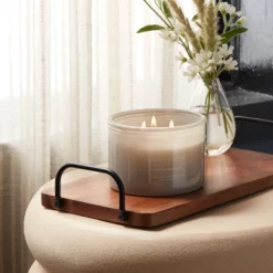 14oz Lidded Gray Glass Jar Crackling Wooden 3-Wick Candle With Clear Label Rose + Cedar - Thresholdâ˘