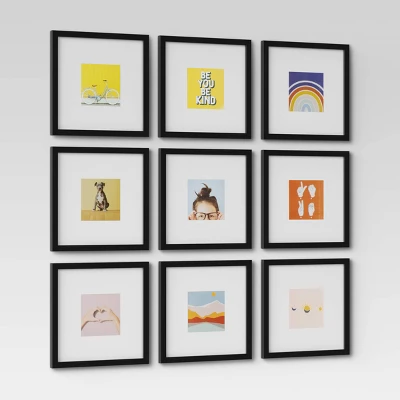 Set Of 9 Gallery Frame Set 10" X 10" Matted To 5" X 5" Black - Room Essentials⢠- Image 2