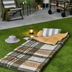 Adult Fall Plaid 40 Degree Sleeping Bag Green/Cream/Almond/Blue - Hearth & Hand⢠With Magnolia