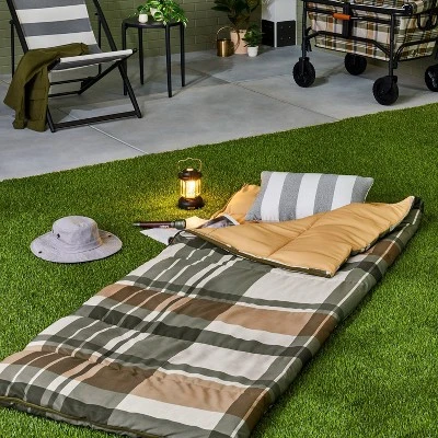 Adult Fall Plaid 40 Degree Sleeping Bag Green/Cream/Almond/Blue - Hearth & Hand⢠With Magnolia