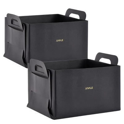 Juvale 2 Pack Faux Leather Foldable Storage Bins With Handles, Collapsible Baskets For Home Organization, Black, 10 X 6.5 In - Image 8