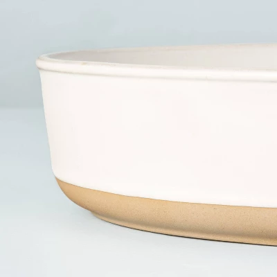 95oz Modern Rim Stoneware Oval Serving Bowl Cream/Clay - Hearth & Hand⢠With Magnolia - Image 2