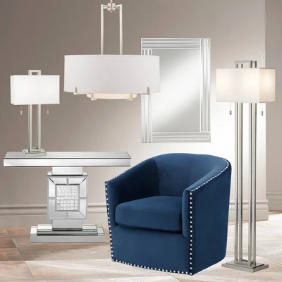 Possini Euro Design Modern Floor Lamp 62" Tall Brushed Nickel Openwork Rectangular Profile Off White Fabric Shade For Living Room Reading - Image 8