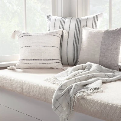 24"x24" Vertical Stripe Oversized Throw Pillow Sour Cream/Gray - Hearth & Hand⢠With Magnolia
